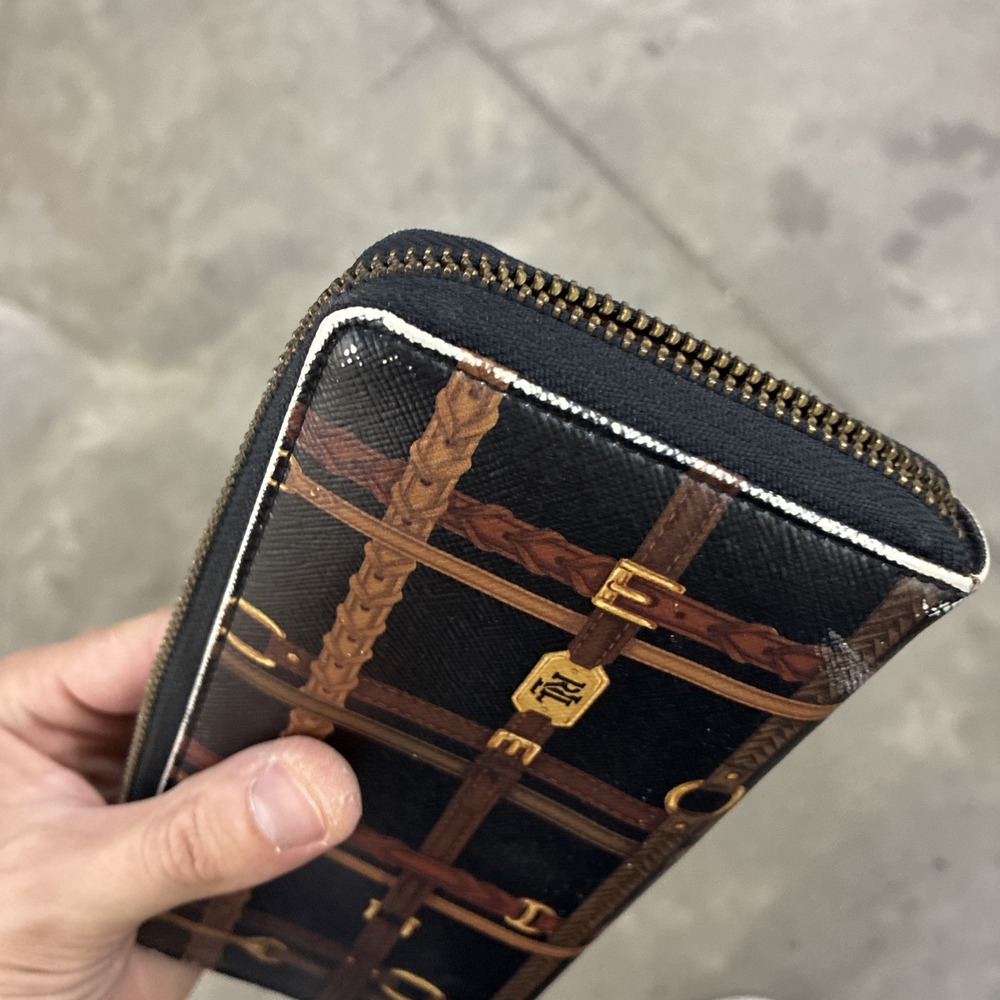 Lauren Ralph Lauren Equestrian Horse Bit Belt Print Zip Around Wallet Preowned - Picture 12 of 13